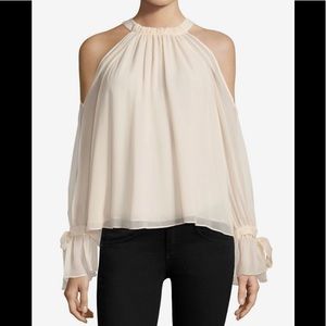 Bcbgmaxazria silk blouse, cold shoulder, XS, cream